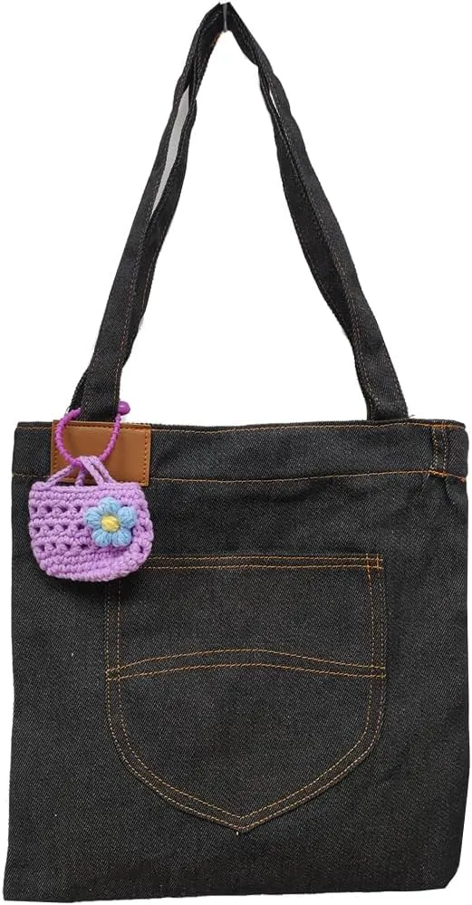 Farm4Far Women Denim Bow-tie Tote Shoulder Sling Hand Bags