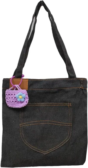 Farm4Far Women Denim Bow-tie Tote Shoulder Sling Hand Bags