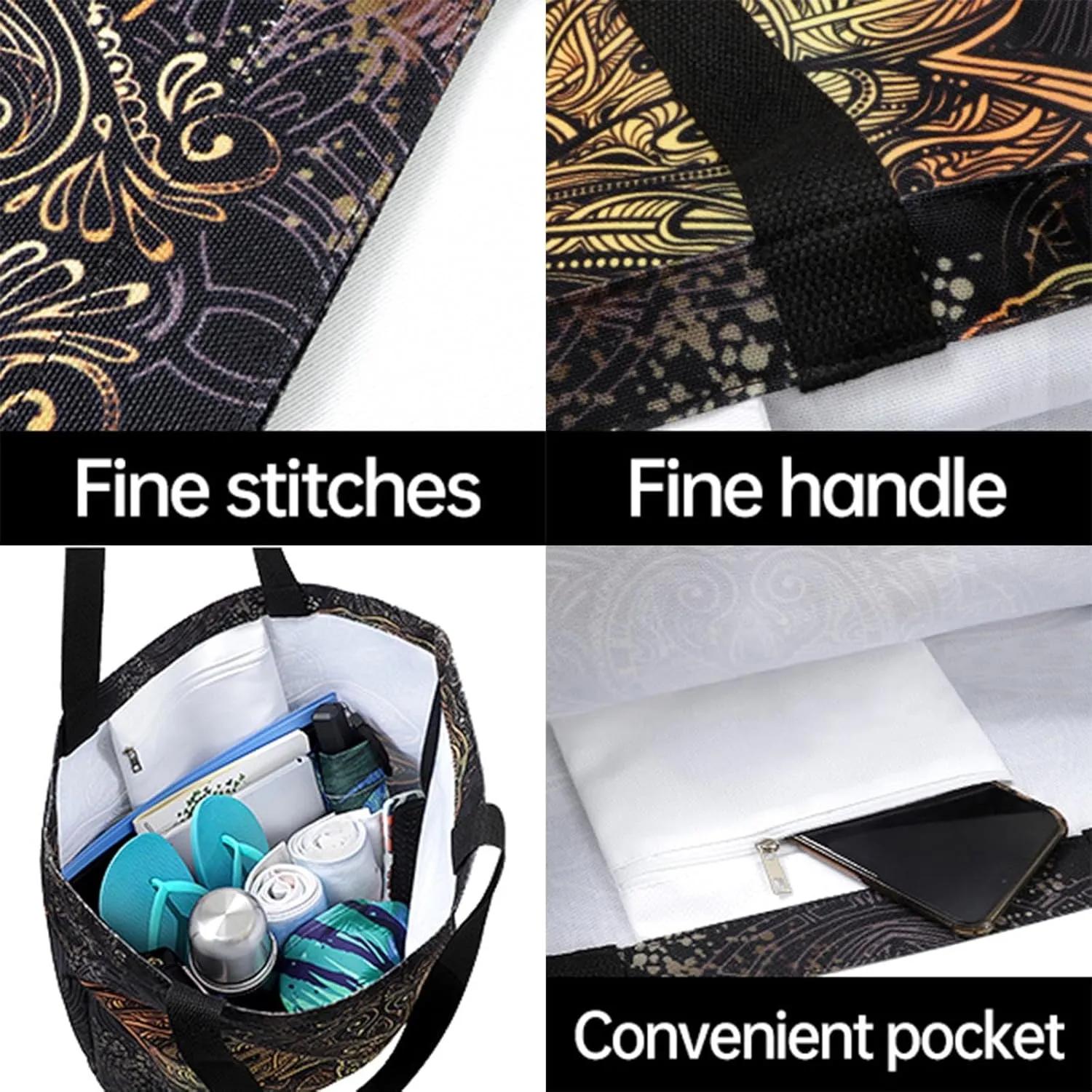 Fashion Beautiful Printed Pattern Extra Large Shoulder Tote Bag for Beach Travel Weekender Gym Grocery Shopping