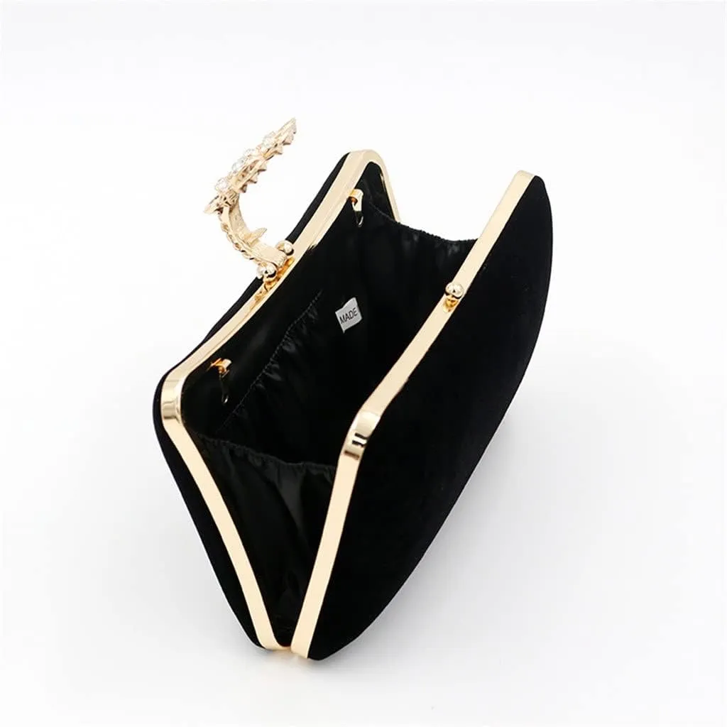 Fashion Diamond-Encrusted Flower Velvet Evening Bag Ladies Simple Clutch Bag Chain Shoulder Bag(E)