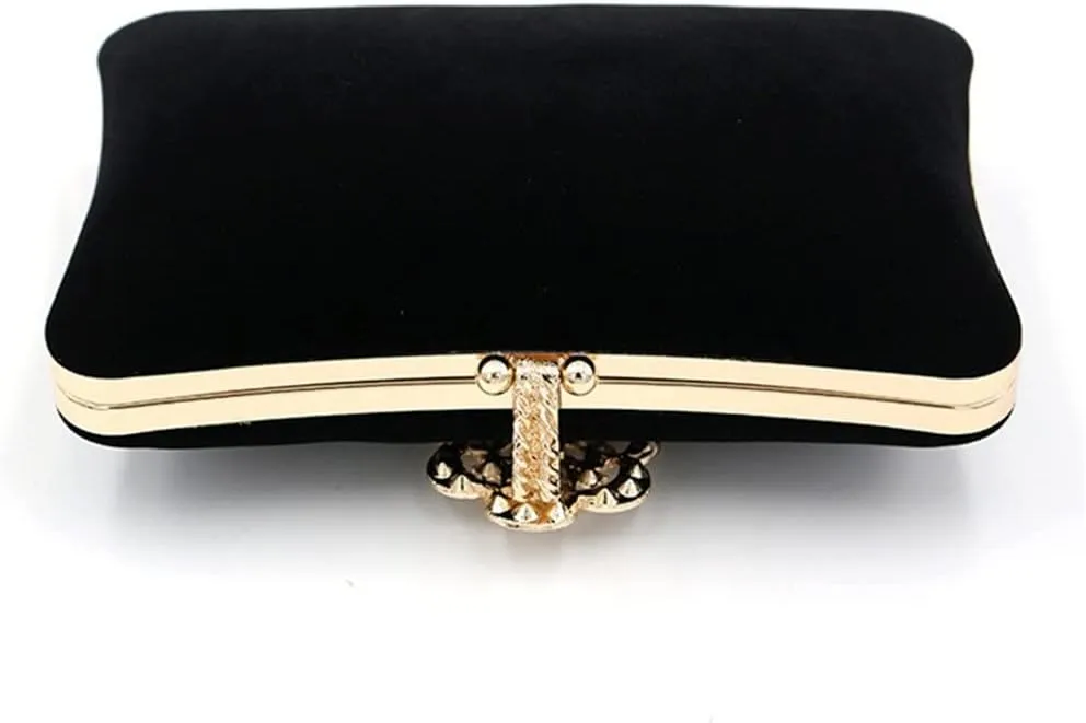 Fashion Diamond-Encrusted Flower Velvet Evening Bag Ladies Simple Clutch Bag Chain Shoulder Bag(E)