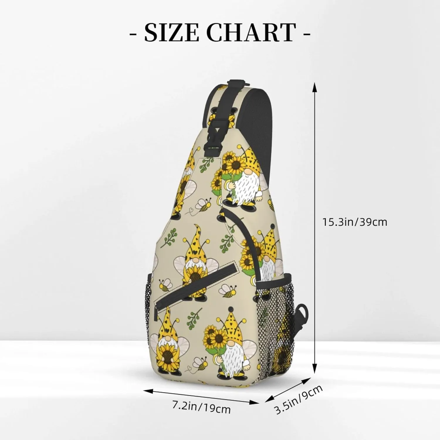 Fashion Gnomes Bees And Sunflowers Chest Crossbody Casual Sling Bags Shoulder Backpack Daypack Gym Bags For Picnics, Hiking, Beach, Gym, Cycling