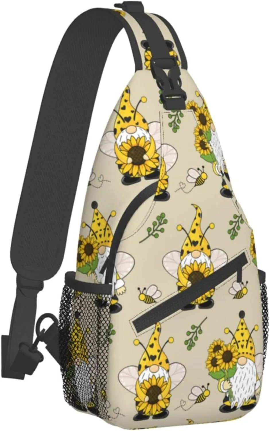 Fashion Gnomes Bees And Sunflowers Chest Crossbody Casual Sling Bags Shoulder Backpack Daypack Gym Bags For Picnics, Hiking, Beach, Gym, Cycling