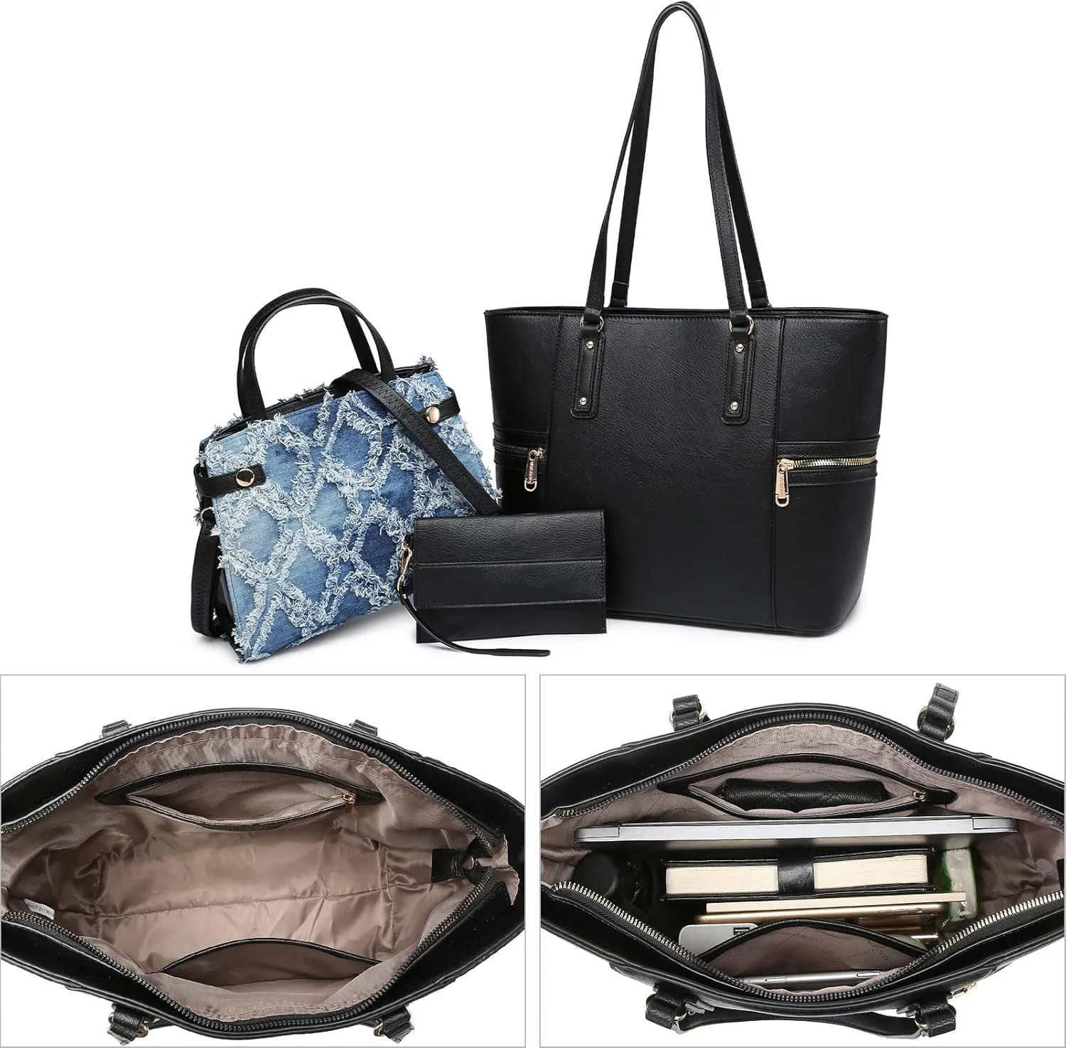 Fashion Handbags and Purses for Women Large Work Tote Bag Top Handle Satchel Shoulder Bag 3pcs Hobo Purse Set