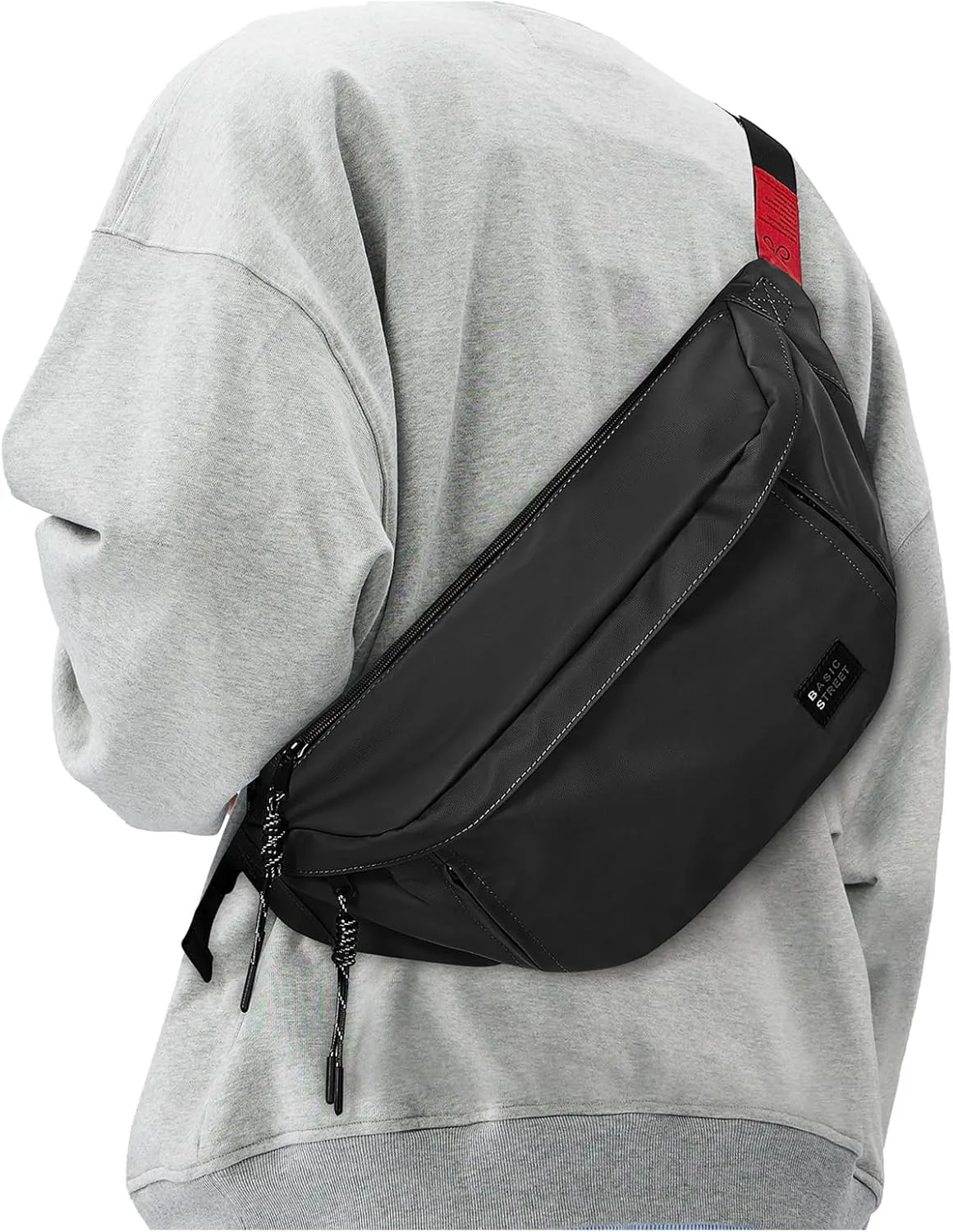 Fashion Large Crossbody Fanny Pack for Men Women,Waterproof Waist Bag fanny Packs belt bag sling bag with 5-Zipper Pockets,Carrying 7.9"phone,Black-Large