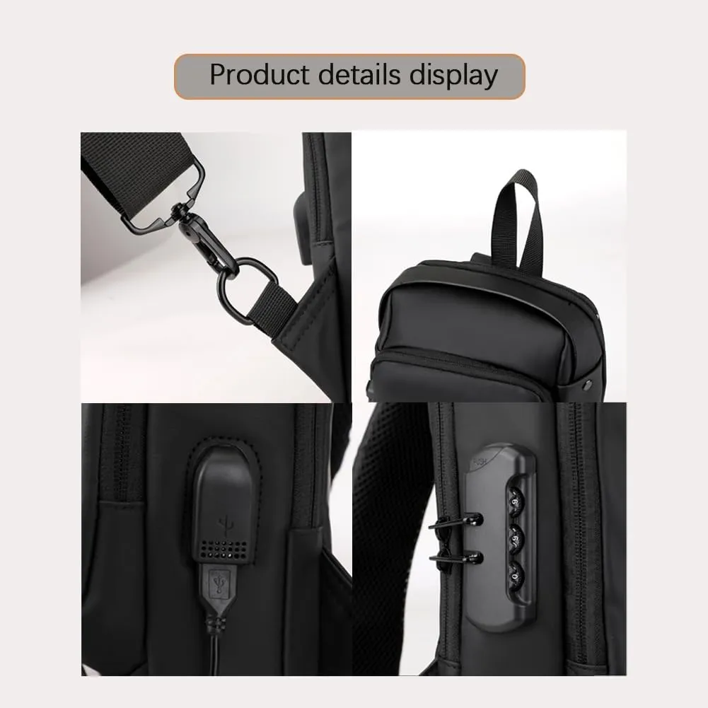 Fashion New Carbon Fiber Streamline Anti-theft Sling Bag, USB Charging Sport Sling, Waterproof Shoulder Bags for Daily Trips
