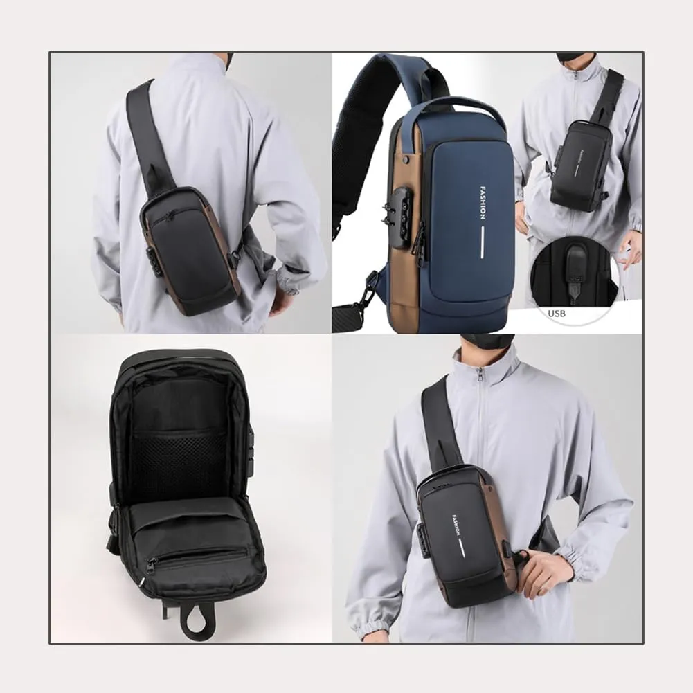 Fashion New Carbon Fiber Streamline Anti-theft Sling Bag, USB Charging Sport Sling, Waterproof Shoulder Bags for Daily Trips