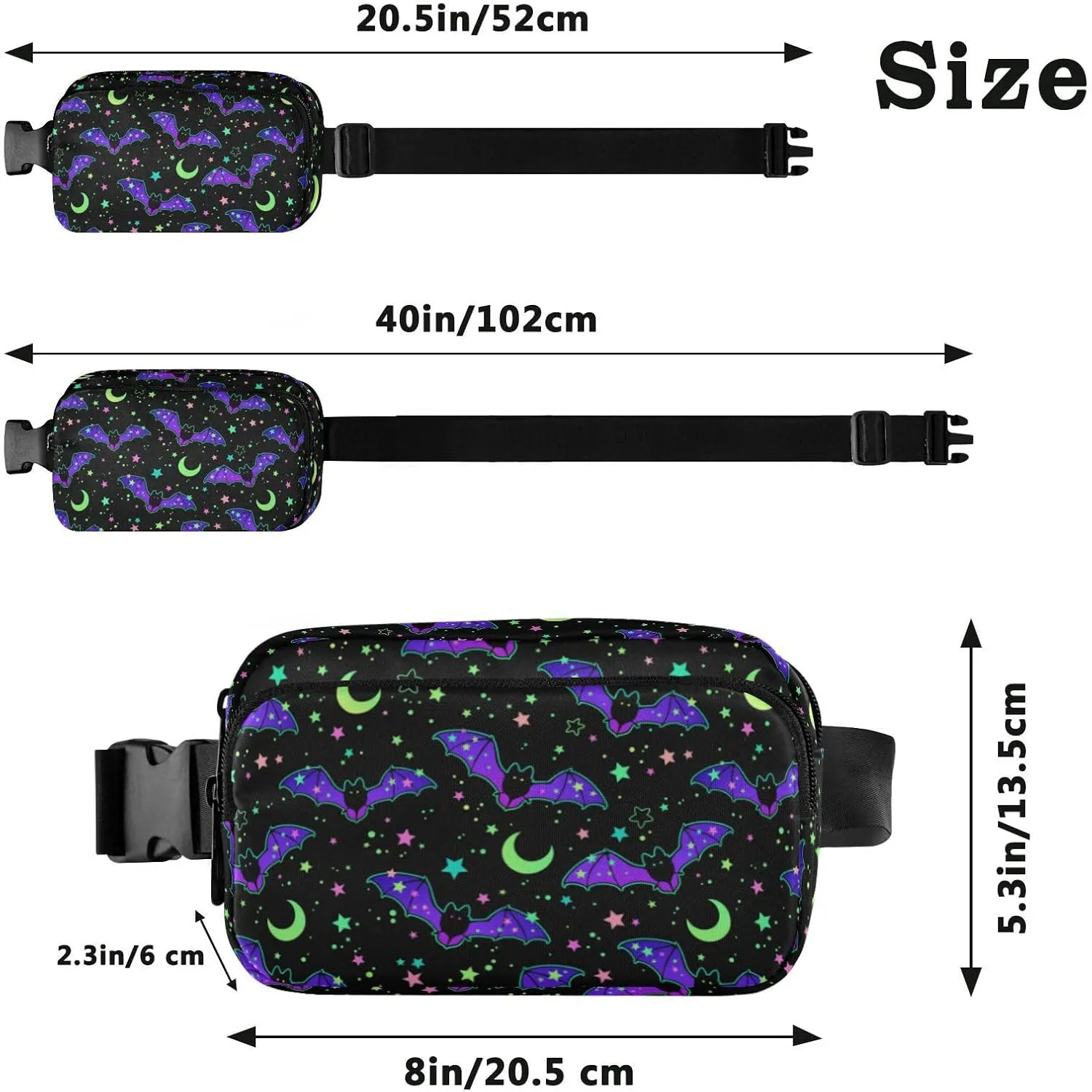 Fashion Waist Pack Crossbody Bags for Women Men with Adjustable Strap, Magic Galaxy Bat Mini Chest Bag Belt Bag for Run Travel Outdoor Cycling Hiking Skulls 219