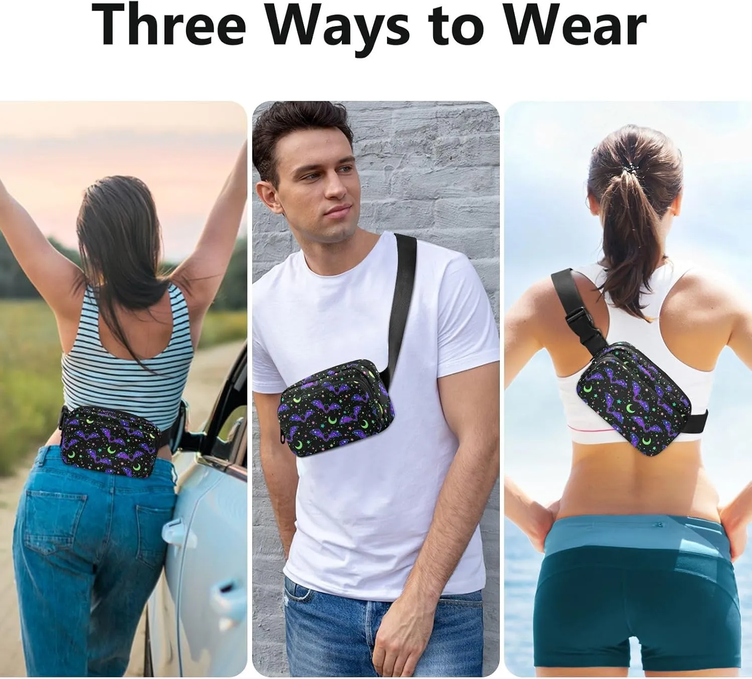 Fashion Waist Pack Crossbody Bags for Women Men with Adjustable Strap, Magic Galaxy Bat Mini Chest Bag Belt Bag for Run Travel Outdoor Cycling Hiking Skulls 219