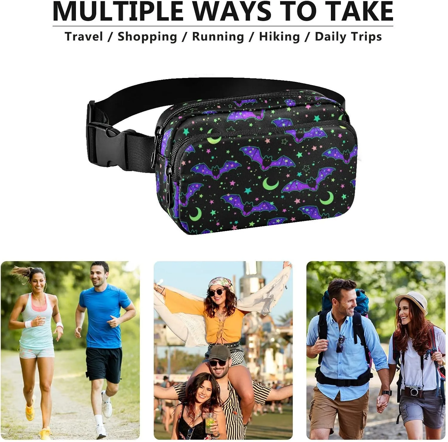 Fashion Waist Pack Crossbody Bags for Women Men with Adjustable Strap, Magic Galaxy Bat Mini Chest Bag Belt Bag for Run Travel Outdoor Cycling Hiking Skulls 219