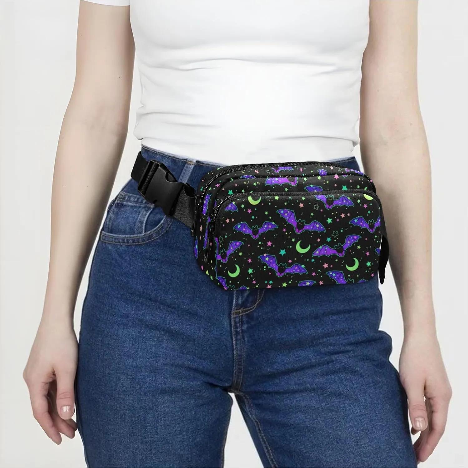 Fashion Waist Pack Crossbody Bags for Women Men with Adjustable Strap, Magic Galaxy Bat Mini Chest Bag Belt Bag for Run Travel Outdoor Cycling Hiking Skulls 219