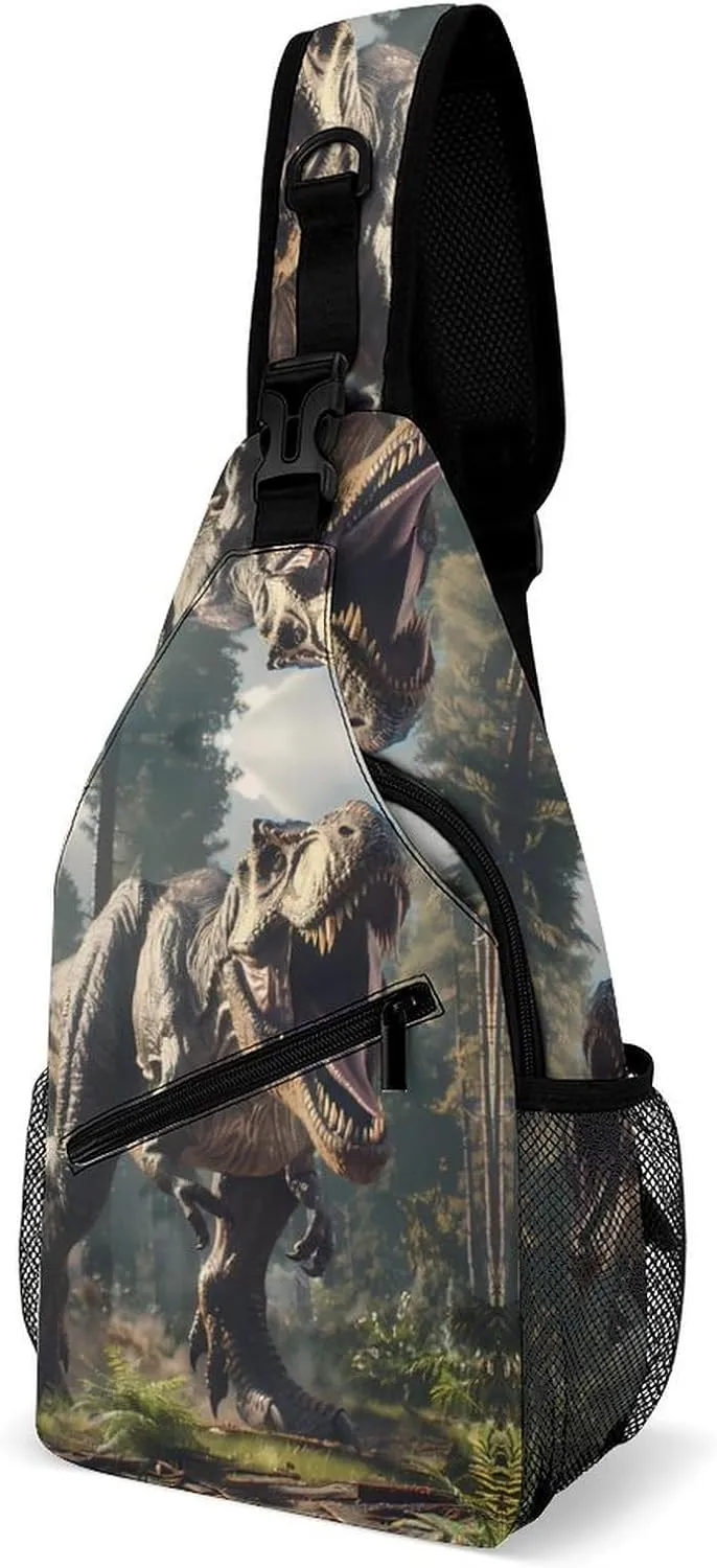 Fierce Dinosaur Fashion Chest Bag for Men Small Sling Bag Backpack Crossbody Travel Hiking Daypack