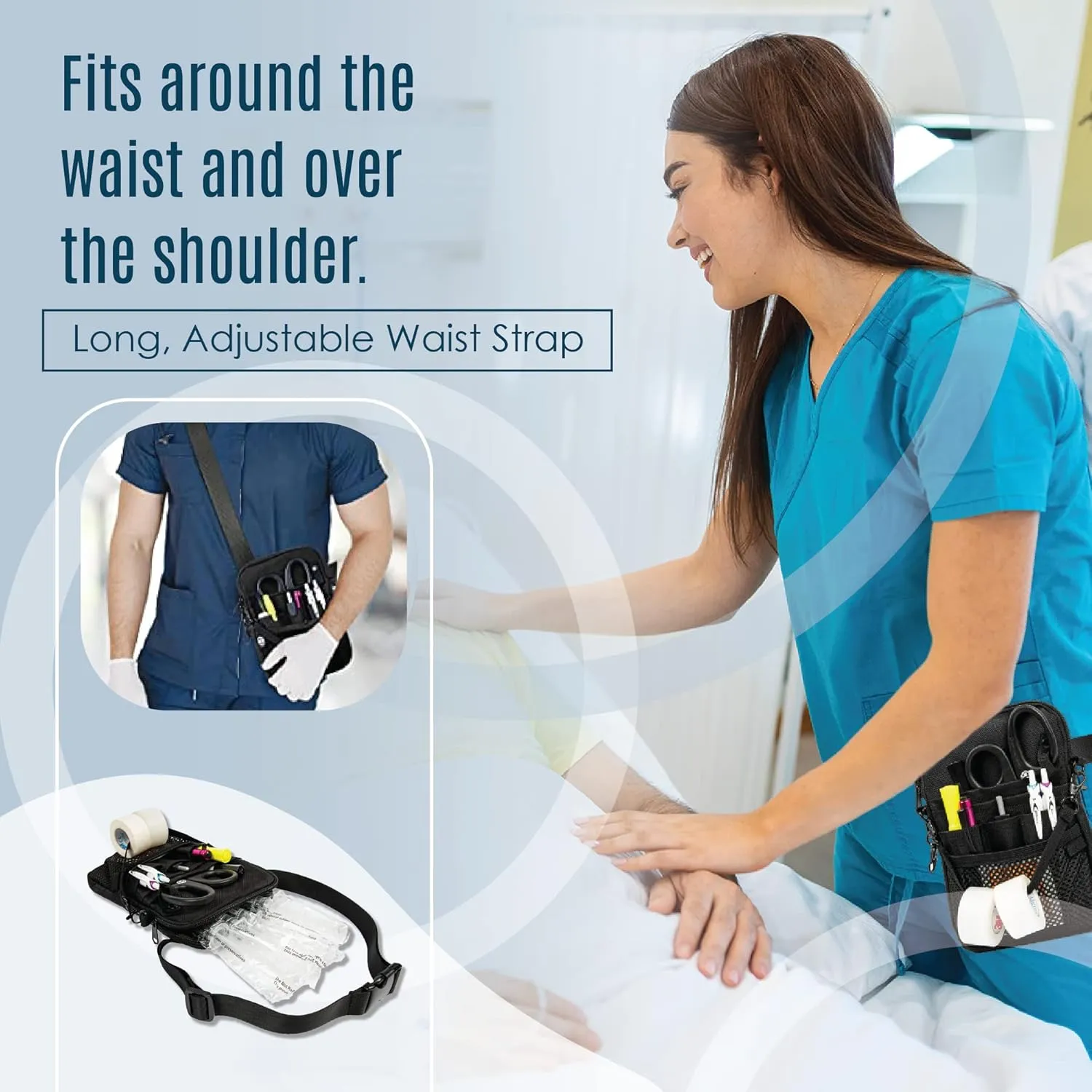 First Lifesaver 4-in-1 Nurse Fanny Pack with Multi-Compartment and Tape Holder For Nurses, Nursing Students (Black Small)