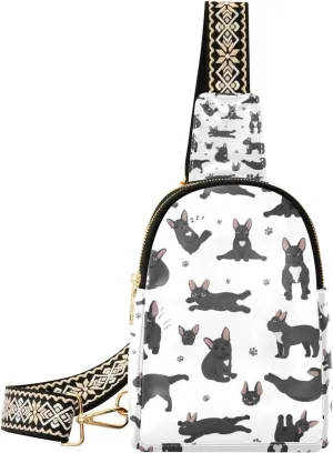 Fisyme French Bulldog Dog Yoga Small Sling Bag for Women Fashion Waist Packs Leather Crossbody Fanny Pack Purse for Travel
