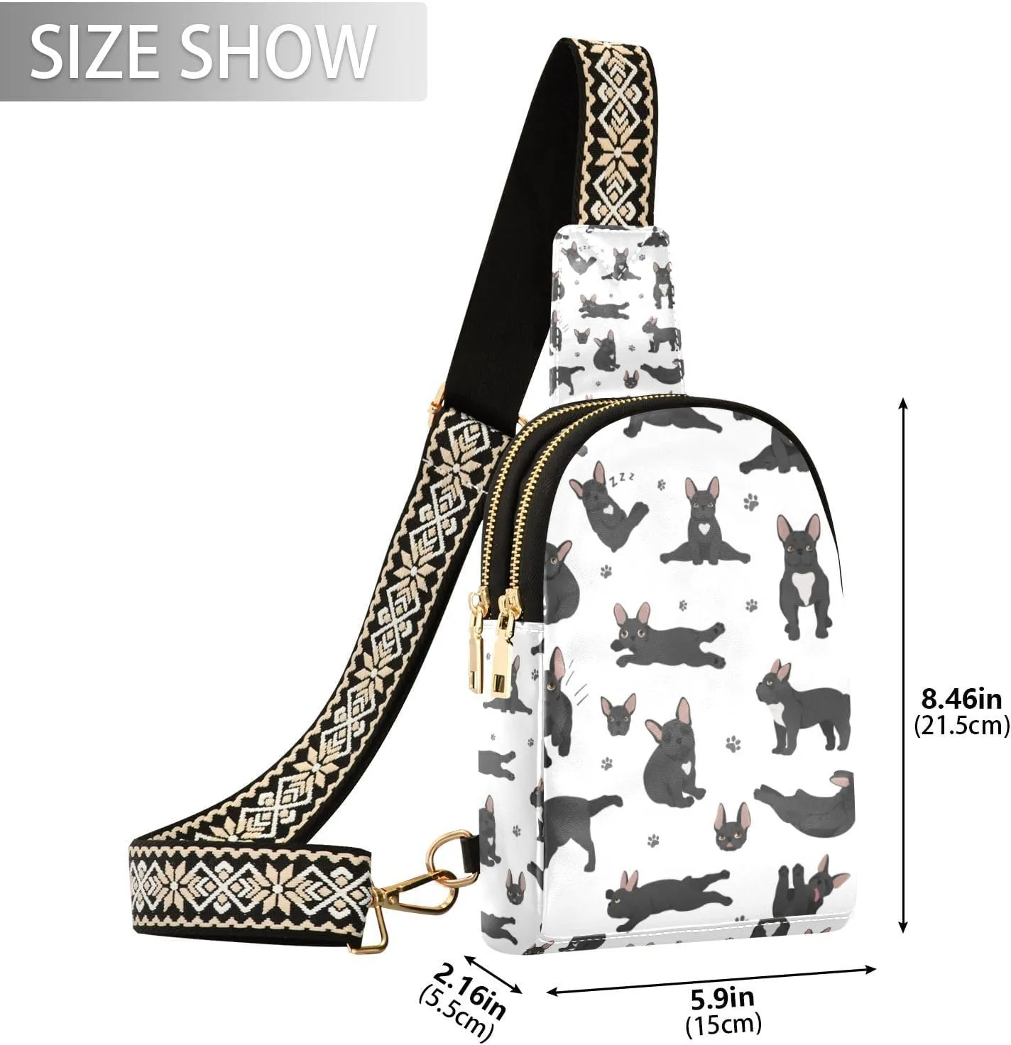 Fisyme French Bulldog Dog Yoga Small Sling Bag for Women Fashion Waist Packs Leather Crossbody Fanny Pack Purse for Travel
