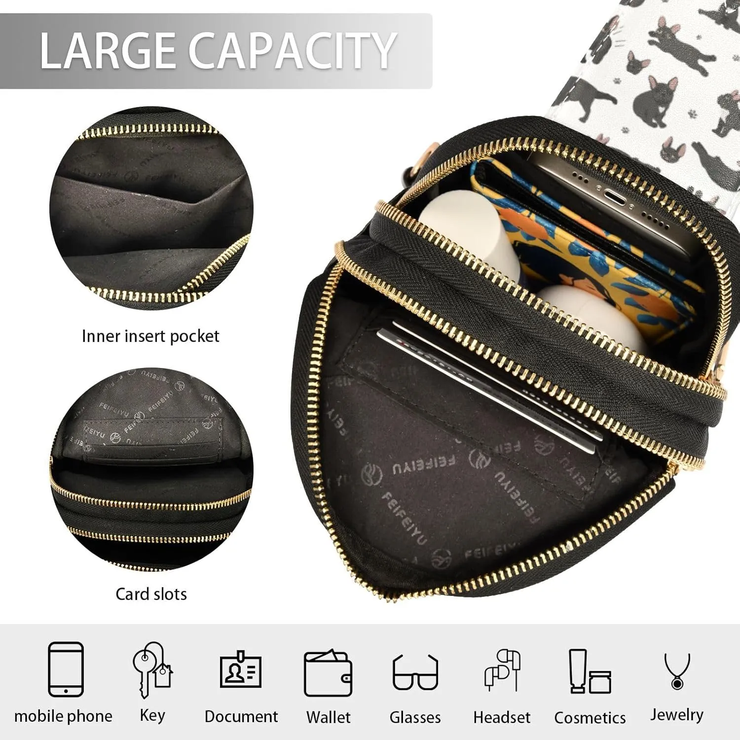 Fisyme French Bulldog Dog Yoga Small Sling Bag for Women Fashion Waist Packs Leather Crossbody Fanny Pack Purse for Travel