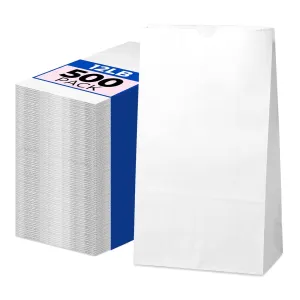 Fit Meal Prep 500 Pack 12 lb White Paper Lunch Bags, 13 x 7 x 4.5" Durable Paper Bags Bulk for Packing, Delivery, Take Out, Grocery, Retail Shopping, Premium Sack for Snacks, Bakery