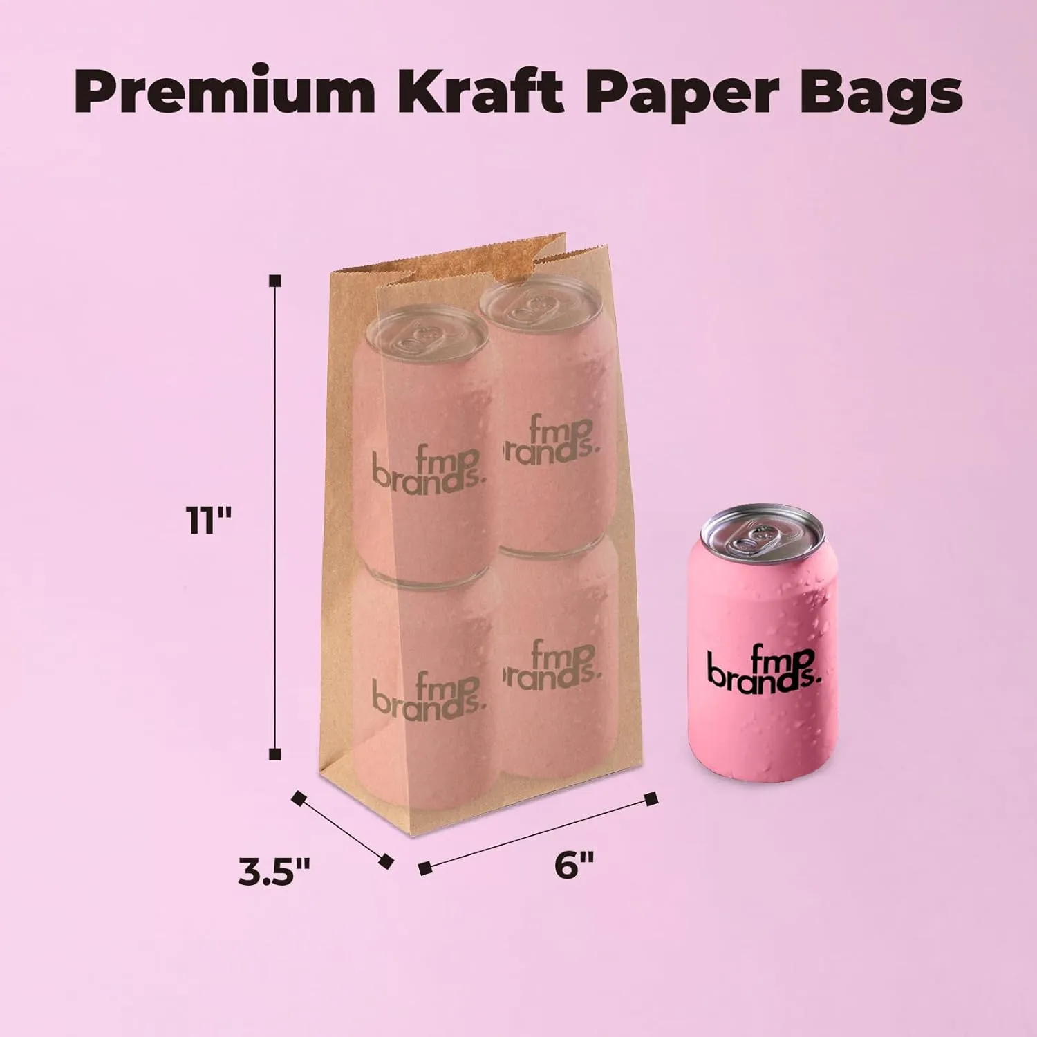 Fit Meal Prep 500 Pack 6 lb Brown Paper Lunch Bags, 11 x 6 x 3.5" Premium Kraft Paper Bags Bulk for Small Business, Recyclable Snack Sacks, Durable Grocery Bag for Food Storage, Packing
