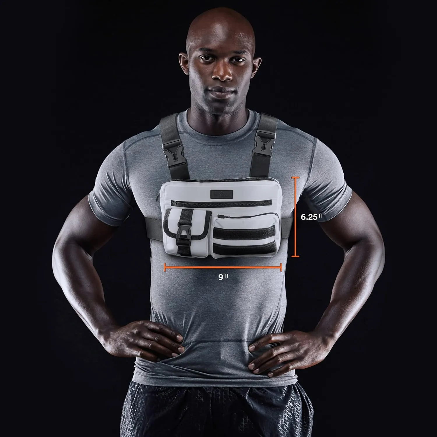 Fitdom Tactical Inspired Sports Utility Chest Pack. Chest Bag For Men With Built-In Phone Holder. This EDC Rig Pouch Vest is Perfect For Workouts, Cycling & Hiking