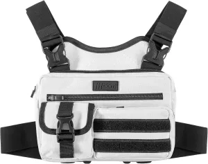 Fitdom Tactical Inspired Sports Utility Chest Pack. Chest Bag For Men With Built-In Phone Holder. This EDC Rig Pouch Vest is Perfect For Workouts, Cycling & Hiking