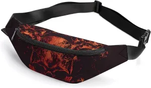 Flame Heavy Metal Skull Crossbody Fanny Pack Waist Packs Adjustable Shoulder Bags Sling Bag for Hiking Running Cycling