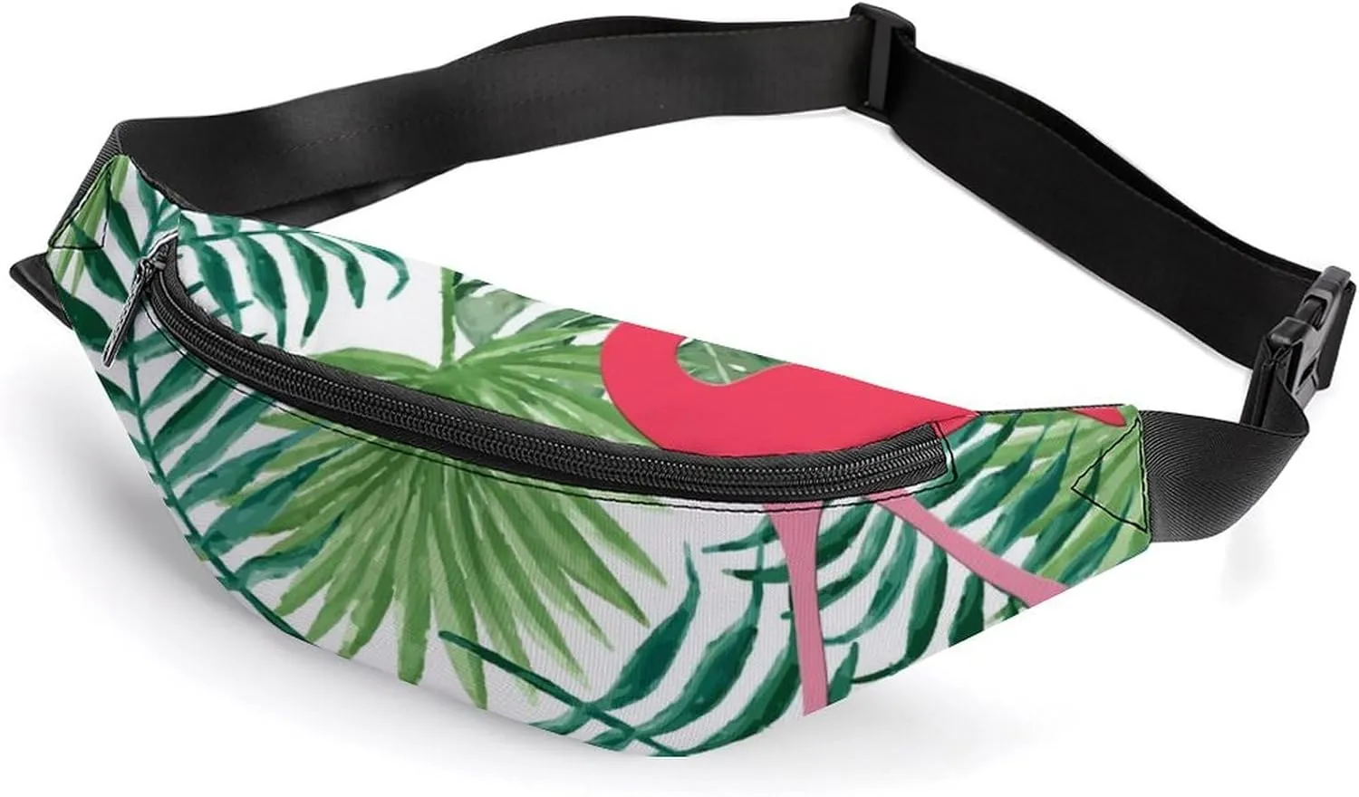 Flamingo Palm Leaves Crossbody Fanny Pack Waist Packs Adjustable Shoulder Bags Sling Bag for Hiking Running Cycling