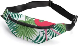 Flamingo Palm Leaves Crossbody Fanny Pack Waist Packs Adjustable Shoulder Bags Sling Bag for Hiking Running Cycling