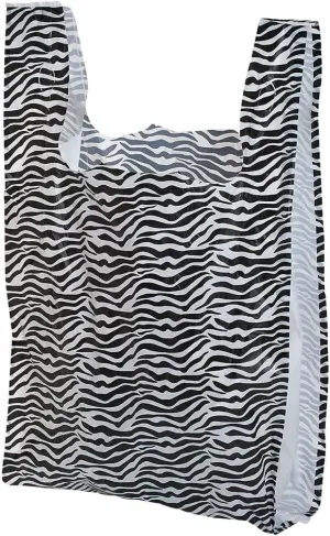 FLAWLESS PACKAGING Zebra printed plastic bags with handles small heavy duty pack of 100 8 x 5 x 16