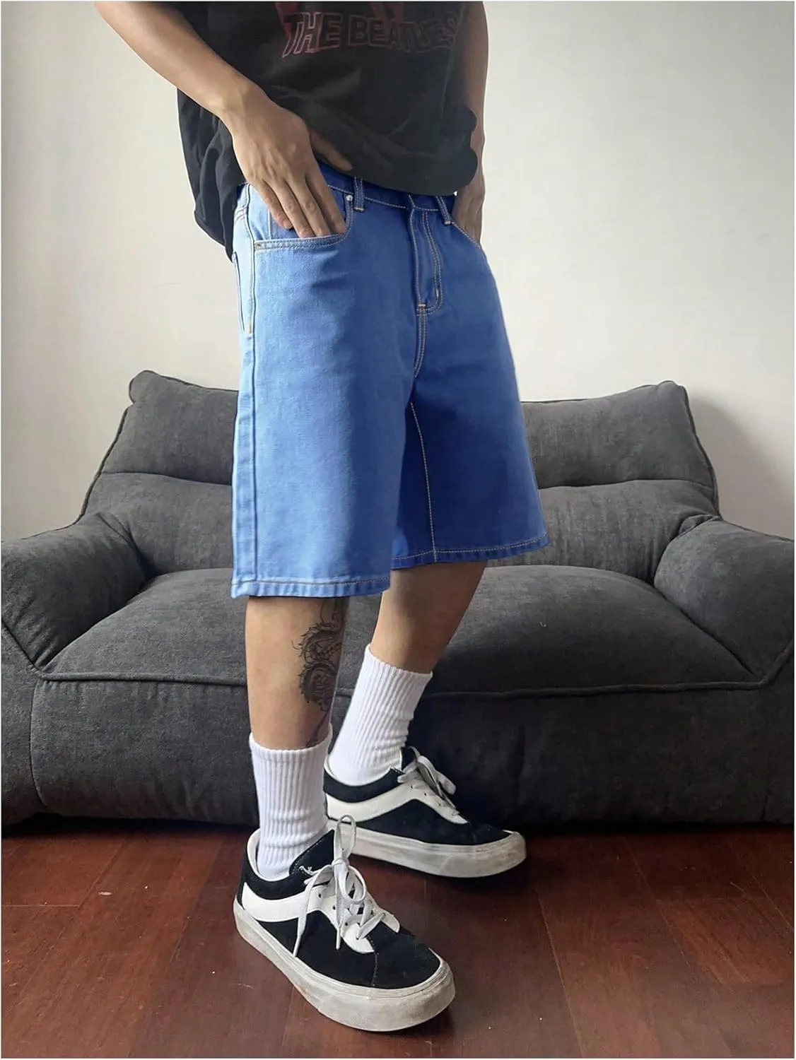 Floerns Men's Baggy Jean Shorts Wide Leg Hip Hop Skateboard Denim Shorts
