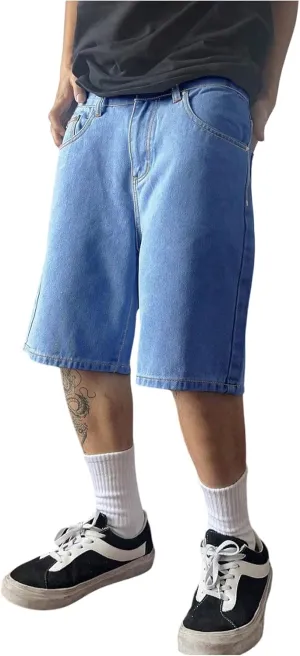 Floerns Men's Baggy Jean Shorts Wide Leg Hip Hop Skateboard Denim Shorts