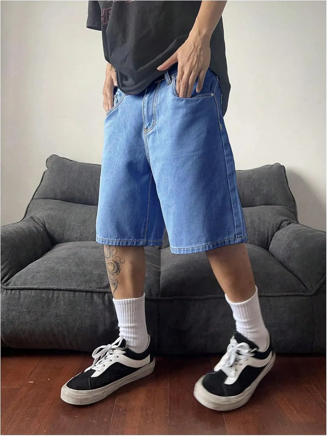 Floerns Men's Baggy Jean Shorts Wide Leg Hip Hop Skateboard Denim Shorts