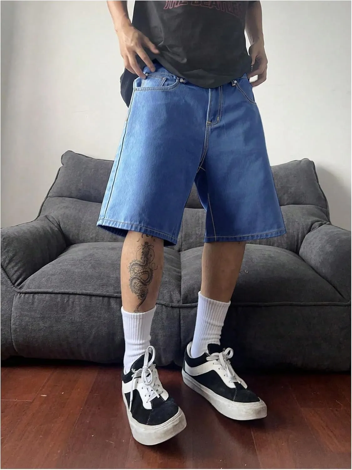 Floerns Men's Baggy Jean Shorts Wide Leg Hip Hop Skateboard Denim Shorts