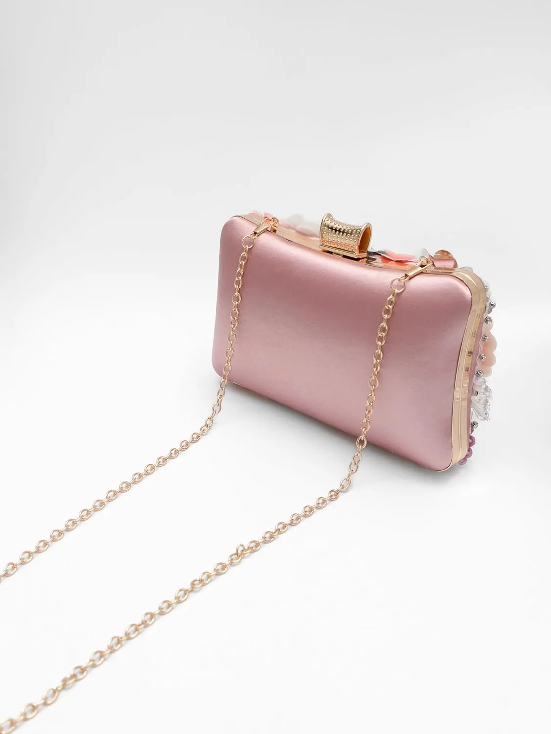 Floral Evening Bag for Women Beaded Clutch Purse with Sequins & Rhinestone Wedding Party Handbag with Chains