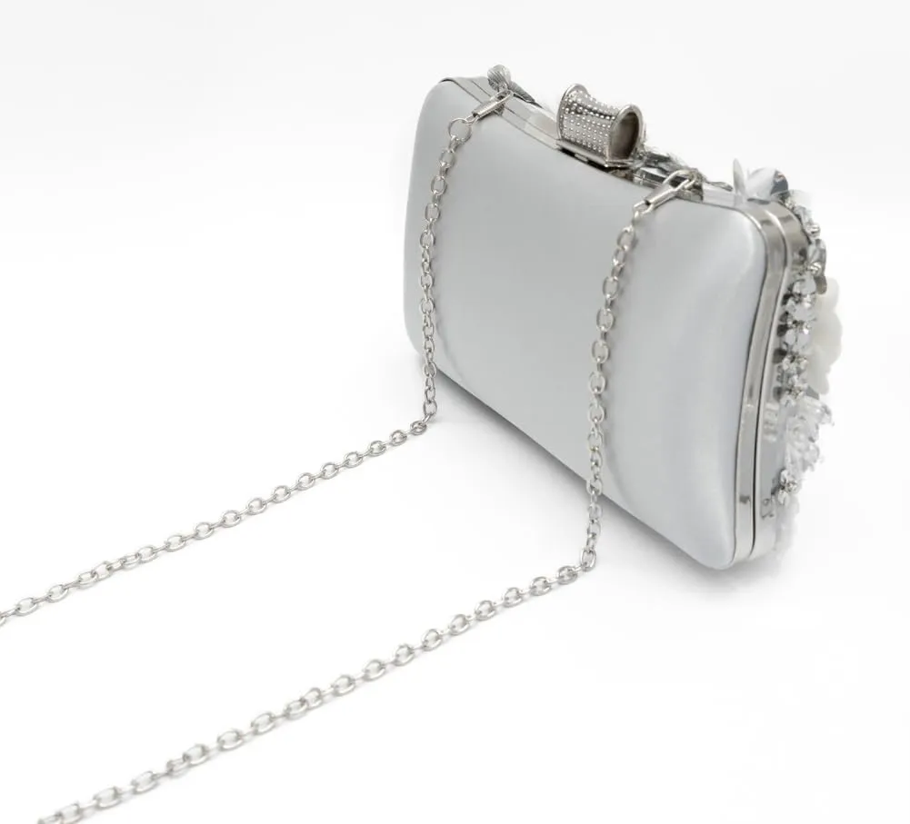 Floral Evening Bag for Women Chain Beaded Clutch Purse Sequins Rhinestone Crossbody Shoulder Bag Wedding Party Handbag