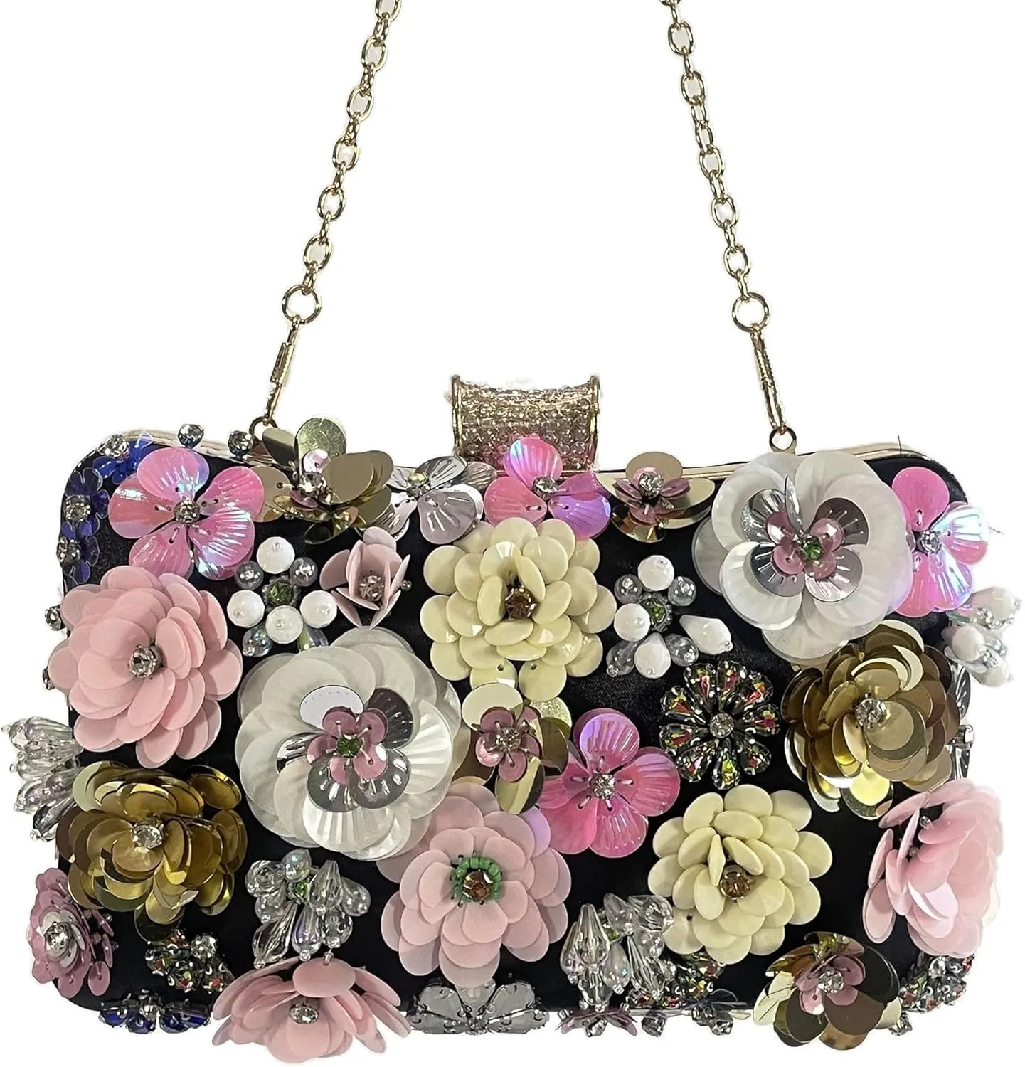 Flower Clutch Purse for Women- Elegant Evening Bag for Wedding Brides & Party, Beaded Formal Wristlet Purses