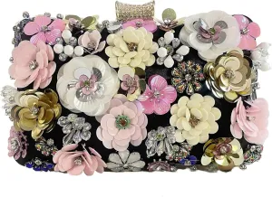 Flower Clutch Purse for Women- Elegant Evening Bag for Wedding Brides & Party, Beaded Formal Wristlet Purses
