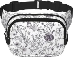 Flowering Herbs and Herbaceous Plants print Large Fanny Packs for Women Cute Cross Body Waist Bag Fashionable Fanny Pack