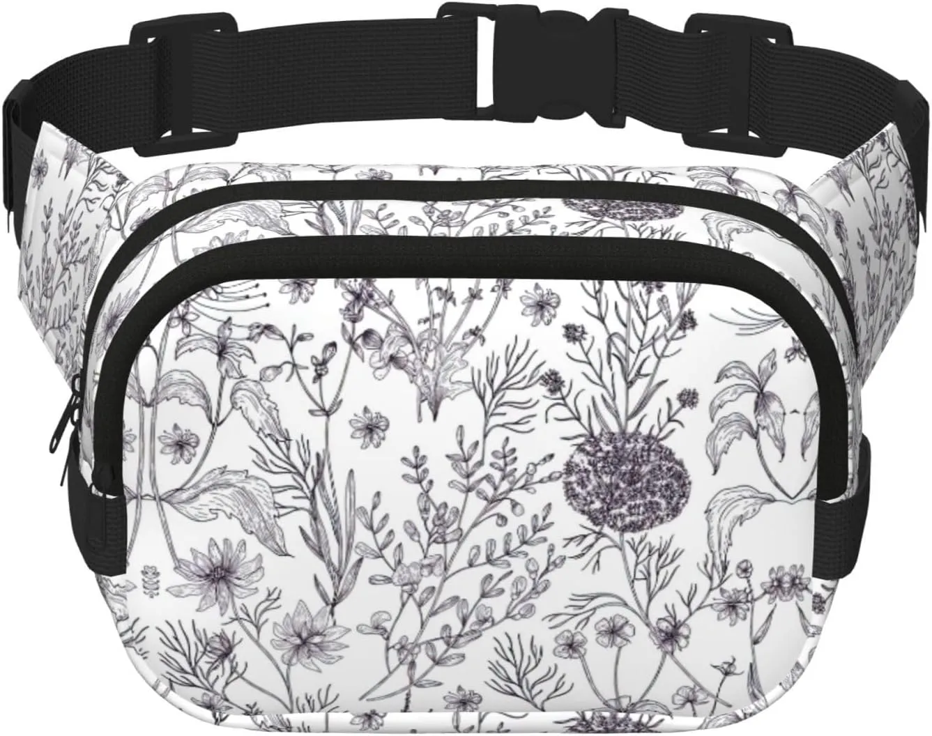 Flowering Herbs and Herbaceous Plants print Large Fanny Packs for Women Cute Cross Body Waist Bag Fashionable Fanny Pack