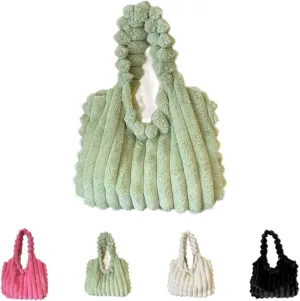 Fluffy Bag Furry Tote Large Capacity Plush Purse for Women Winter Warm Solid Color Striped Fuzzy Handbag for Shopping