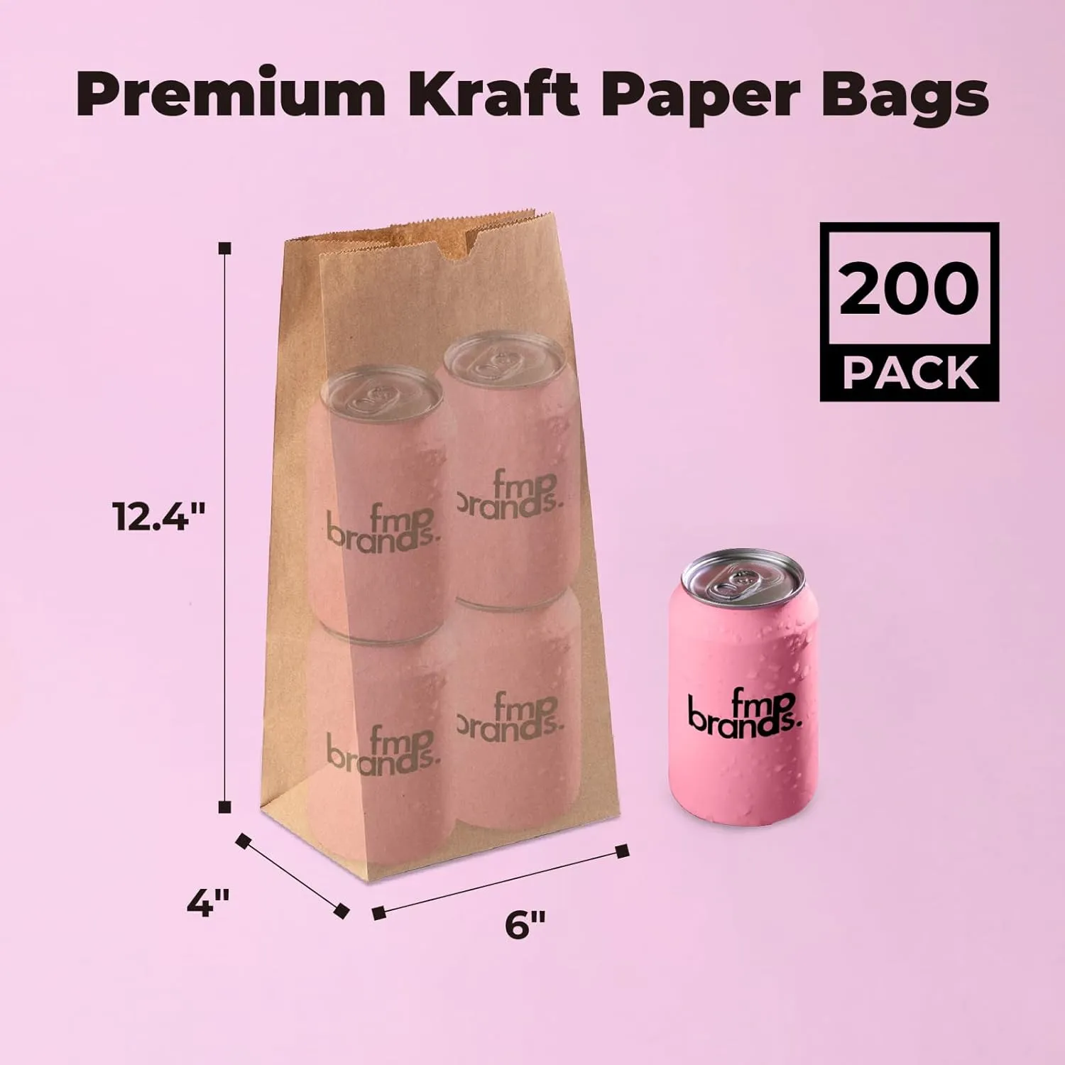 FMP Brands 500 Pack 8 lb Brown Paper Lunch Bags, 12.4 x 6 x 4 Premium Kraft Paper Bags Bulk for Small Business, Recyclable Snack Sacks, Durable Paper Grocery Bag for Food Storage, Packing