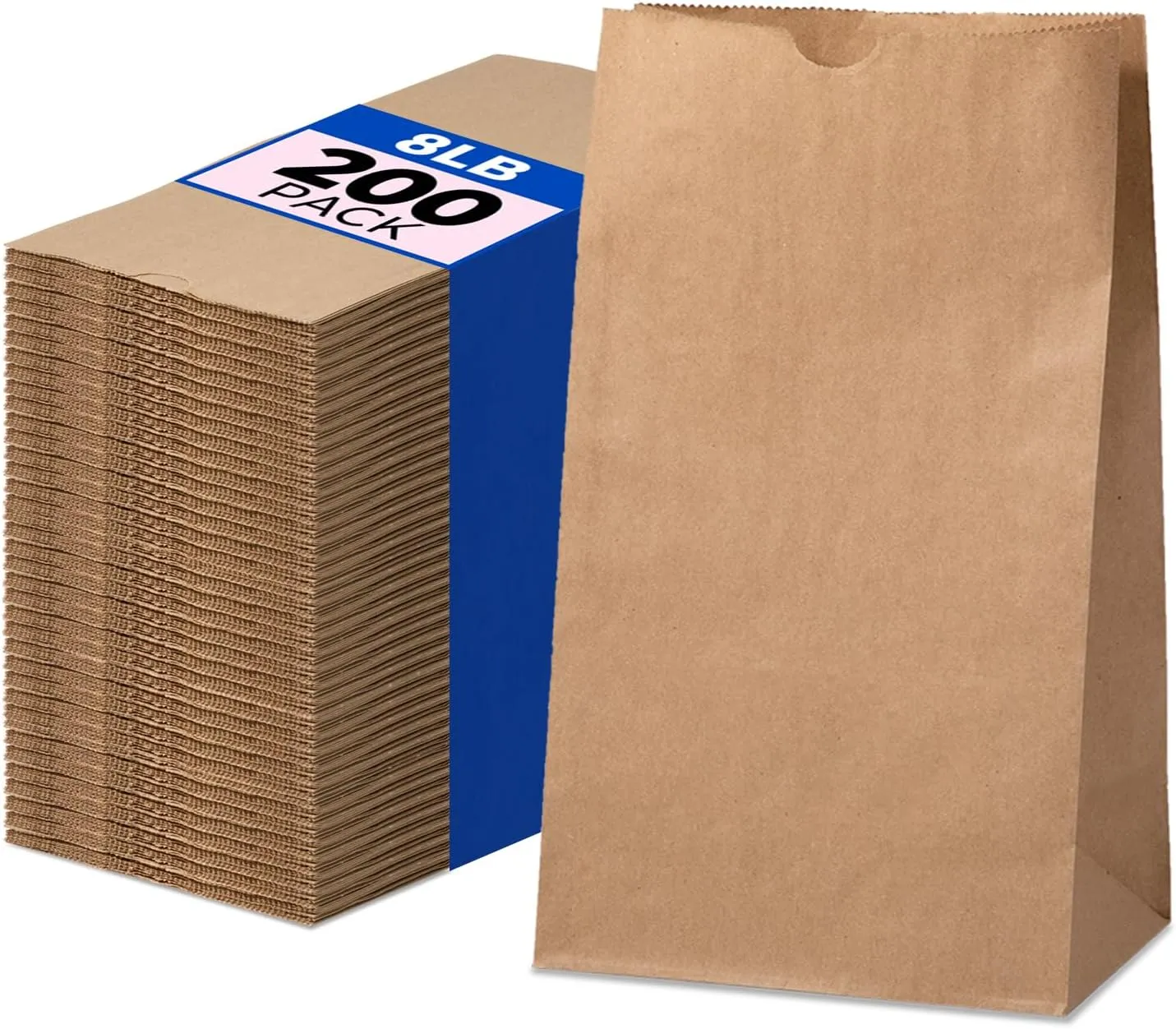 FMP Brands 500 Pack 8 lb Brown Paper Lunch Bags, 12.4 x 6 x 4 Premium Kraft Paper Bags Bulk for Small Business, Recyclable Snack Sacks, Durable Paper Grocery Bag for Food Storage, Packing