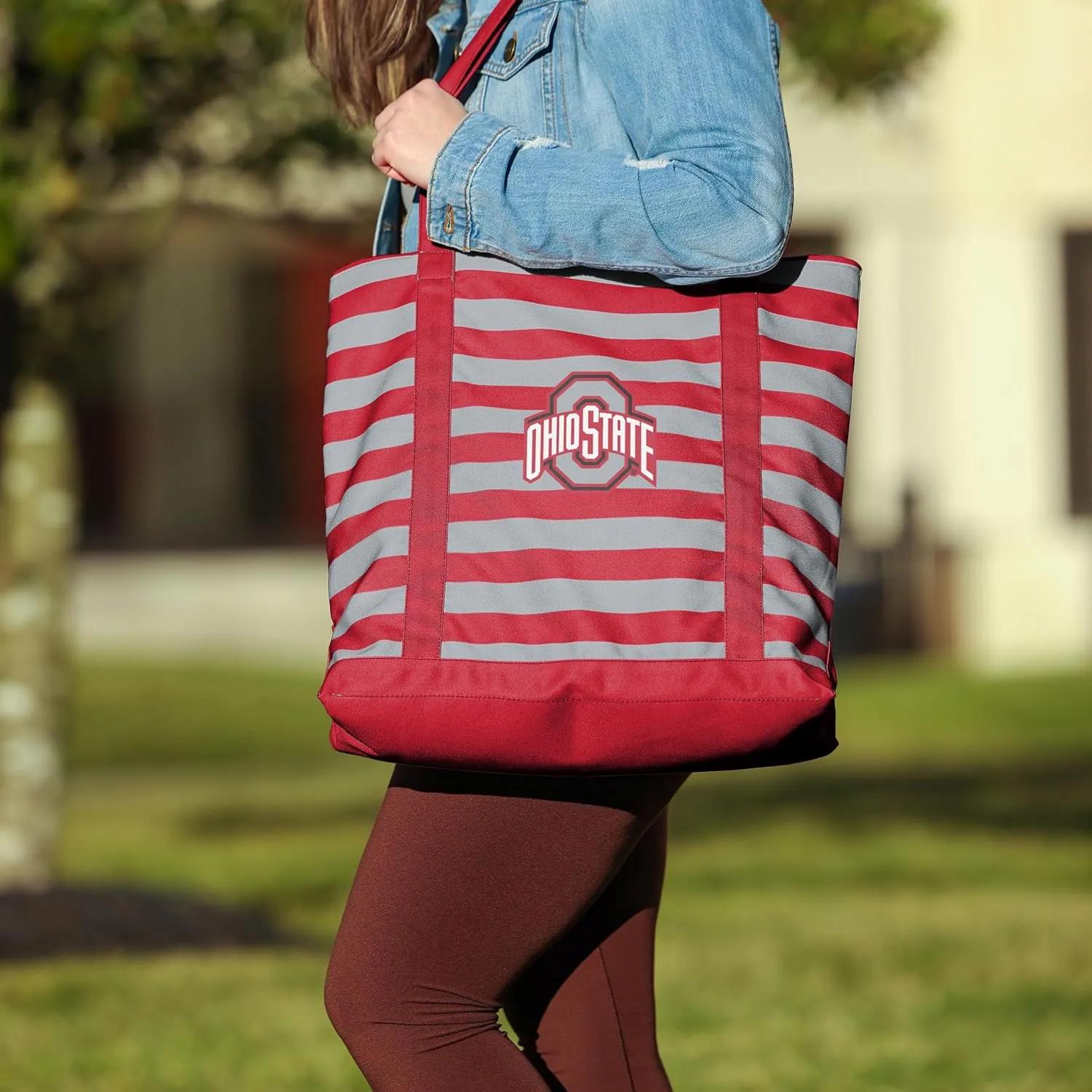 FOCO NCAA College Team Logo Stripe Canvas Tote Bag