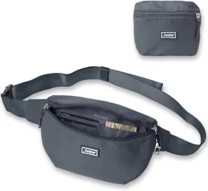 Foldable Crossbody Bags for Women & Men - Anti-Theft RFID-Safe Fanny Pack with Smart Lockable Zippers and Cut-Resistant Strap - Lightweight Waist Pack for Travel & Everyday Use - Grey