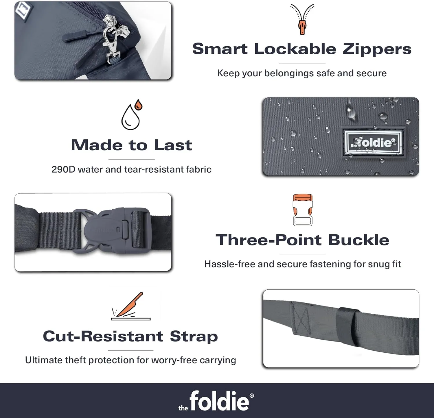 Foldable Crossbody Bags for Women & Men - Anti-Theft RFID-Safe Fanny Pack with Smart Lockable Zippers and Cut-Resistant Strap - Lightweight Waist Pack for Travel & Everyday Use - Grey