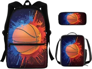 FOR U DESIGNS Fire Basketball Printed Boys School Backpacks Travel Rucksack Book Bag