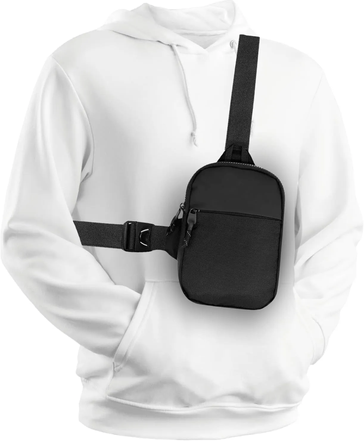 FORZAROCKET Slim Sling Bag - Anti-Theft Crossbody Bag w/Extended Strap 61" - Compact & Lightweight Fanny Pack w/Long Strap for Women Men - Multiple Compartments w/Durable Zippers (Black)
