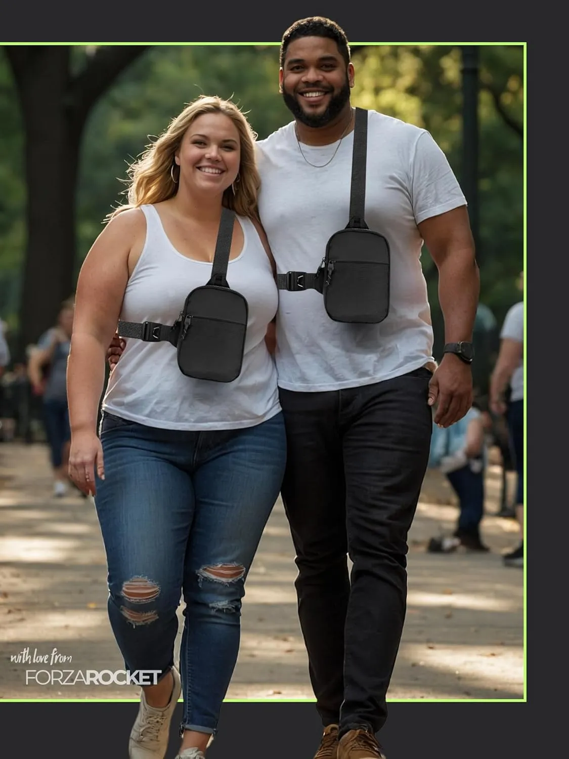 FORZAROCKET Slim Sling Bag - Anti-Theft Crossbody Bag w/Extended Strap 61" - Compact & Lightweight Fanny Pack w/Long Strap for Women Men - Multiple Compartments w/Durable Zippers (Black)