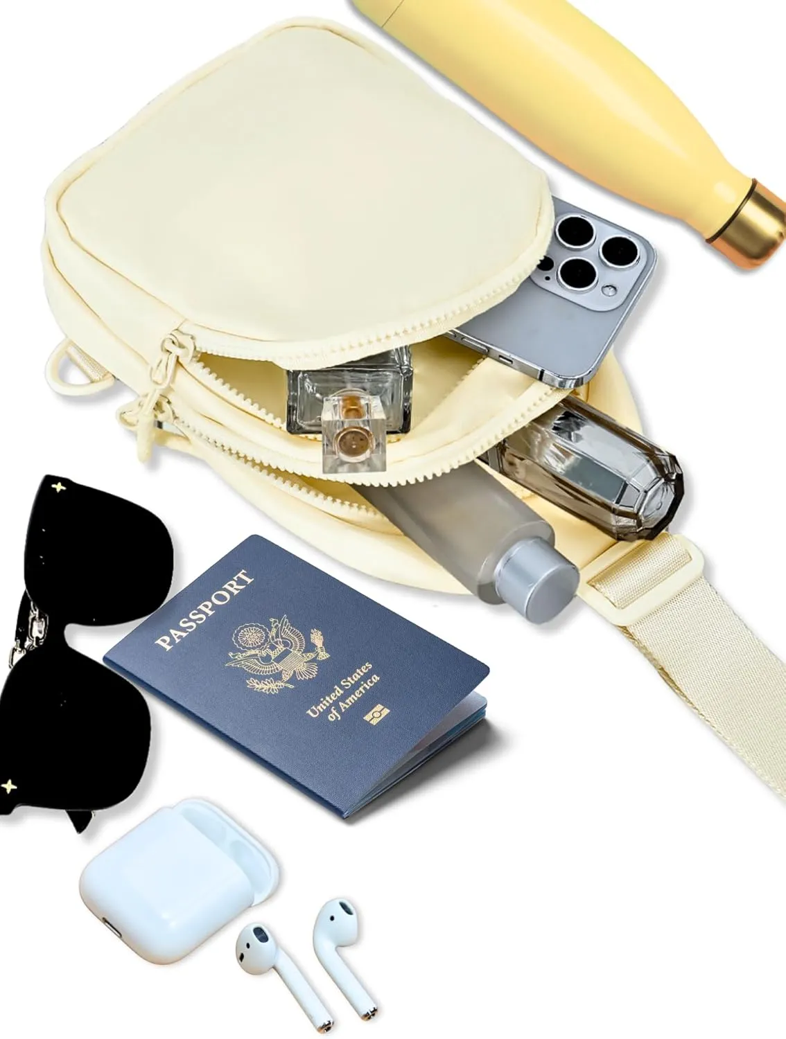 FORZAROCKET Sling Bag Double Compartment w/Long Strap 70" - Crossbody Bag w/Extended Strap - Women Men Fanny Pack - Two-way Durable Zipper - Compact Sling Backpack - Plus Size Friendly, Off White