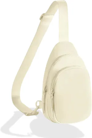FORZAROCKET Sling Bag Double Compartment w/Long Strap 70" - Crossbody Bag w/Extended Strap - Women Men Fanny Pack - Two-way Durable Zipper - Compact Sling Backpack - Plus Size Friendly, Off White