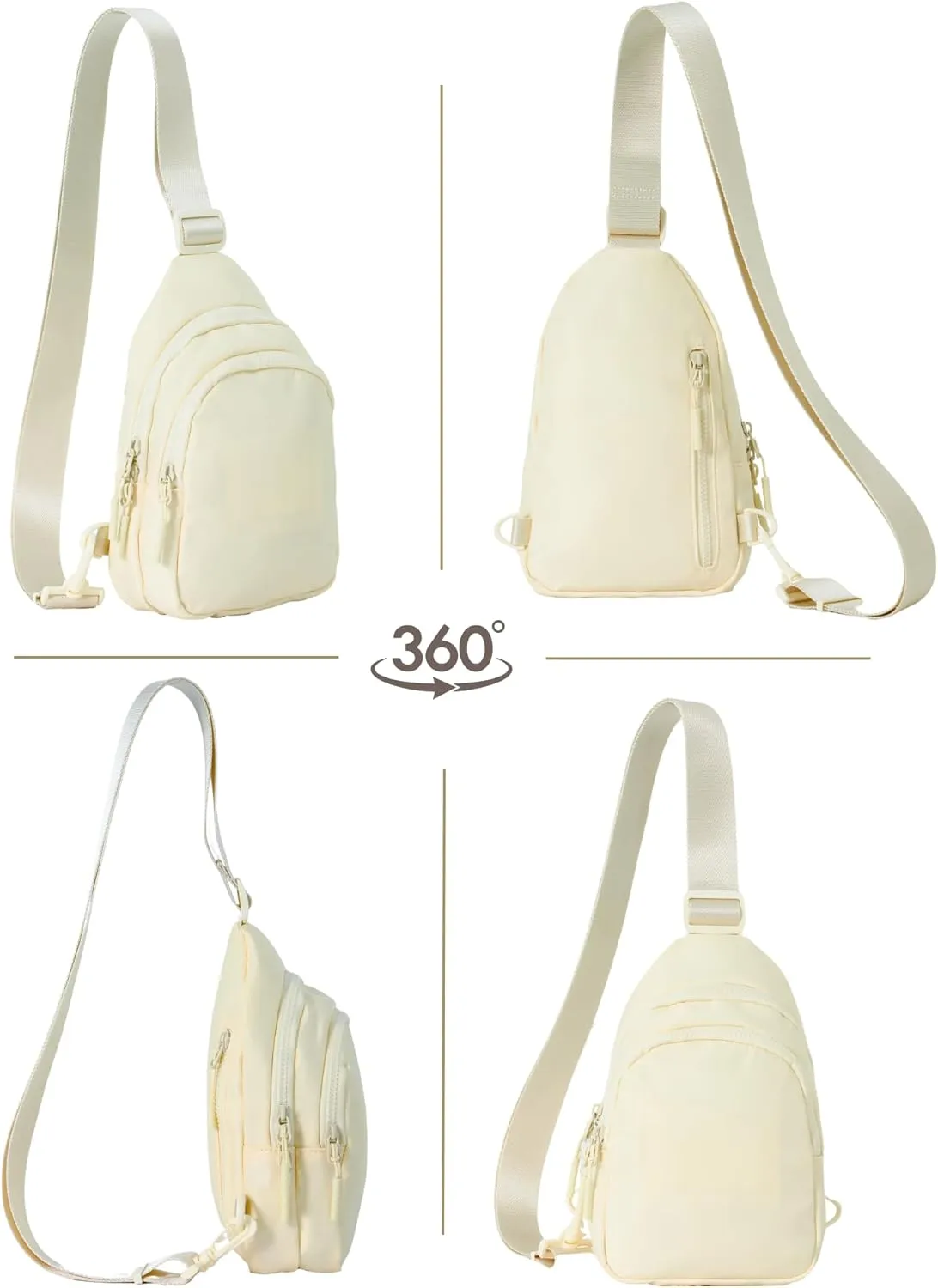 FORZAROCKET Sling Bag Double Compartment w/Long Strap 70" - Crossbody Bag w/Extended Strap - Women Men Fanny Pack - Two-way Durable Zipper - Compact Sling Backpack - Plus Size Friendly, Off White